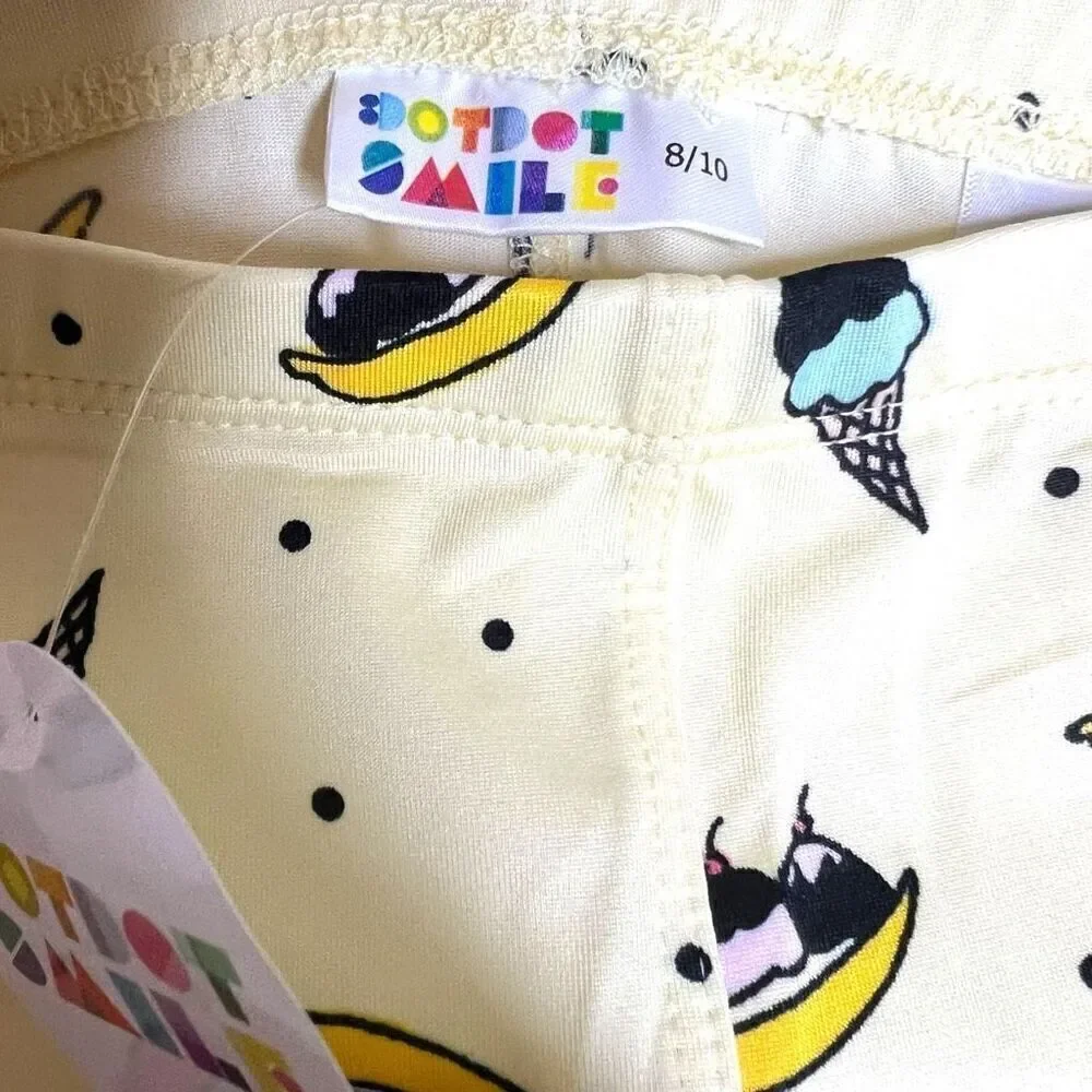 NEW Dot Dot Smile Banana Split Ice Cream Yellow Leggings 8/10